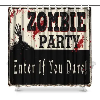 

Zombie Party Vintage Rusty Metal Sign Halloween Theme Waterproof Polyester Fabric Shower Curtain Bathroom Sets with Hooks Home