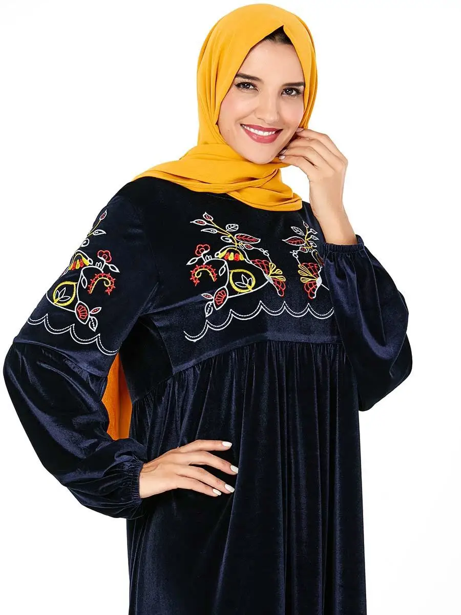 Мусульманские женские бархатные Макси-платья abaya осенние халаты с ...