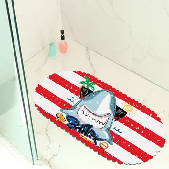 

Cartoon Shark Non Skid Sucker Bathroom Bath Mats Home Decor Eco-friendly Toilet Carpet PVC Oval Stripe Shower Mat Pad