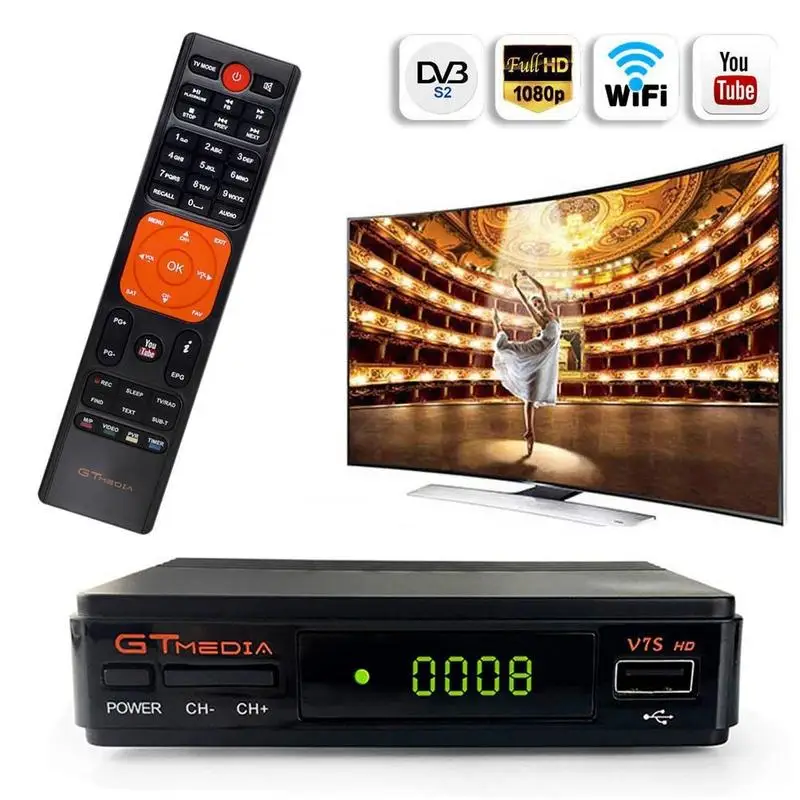 Беспроводной спутниковый ресивер цифровая коробка Freesat/Gt HD DVB FTA V7S S2, приставка обновления V7HD медиа U1T9
