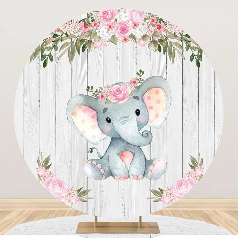 Plantes rondes avec toile de fond d'anniversaire de petit éléphant