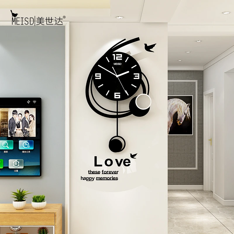

MEISD Large Acrylic Watch Modern Design Black Wall Clock Pendulum Home Decor Living Room Quartz Silent Horloge Free Shipping
