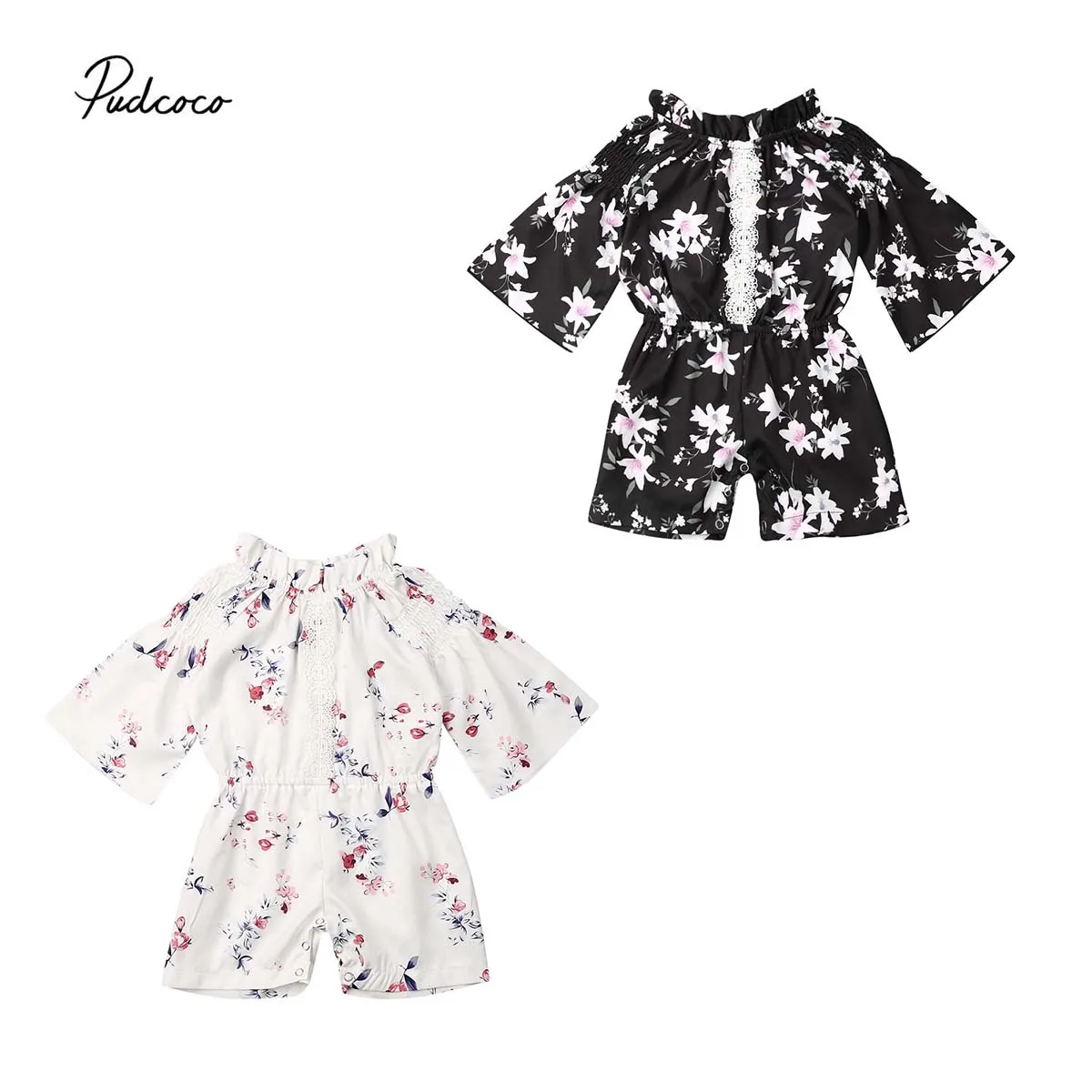 

2019 Brand Toddler Kid Baby Girl Floral Romper Bohemian Flare Sleeve Lace Jumpsuit Sunsuit Holiday Outfit Baby Girl Clothes