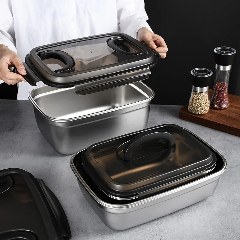 Stainless Steel Storage Box Food Fresh-Keeping Organizers Bins Fridge Containers Large-Capacity Fruit Vegetable Kimchi | Дом и сад