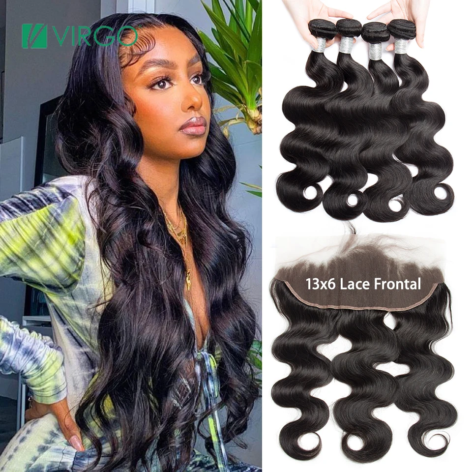 

Megeen 13x6 Body Wave Bundles With Frontal Brazilian Hair Weave Bundles With Closure 6x6 HD Transparent Closure Hair Extension