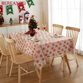 

Nordic Table Cloths Cotton Linen Tassel Christmas Tablecloth Waterproof Rectangular Dining Table Cover Kitchen Home decor nappe