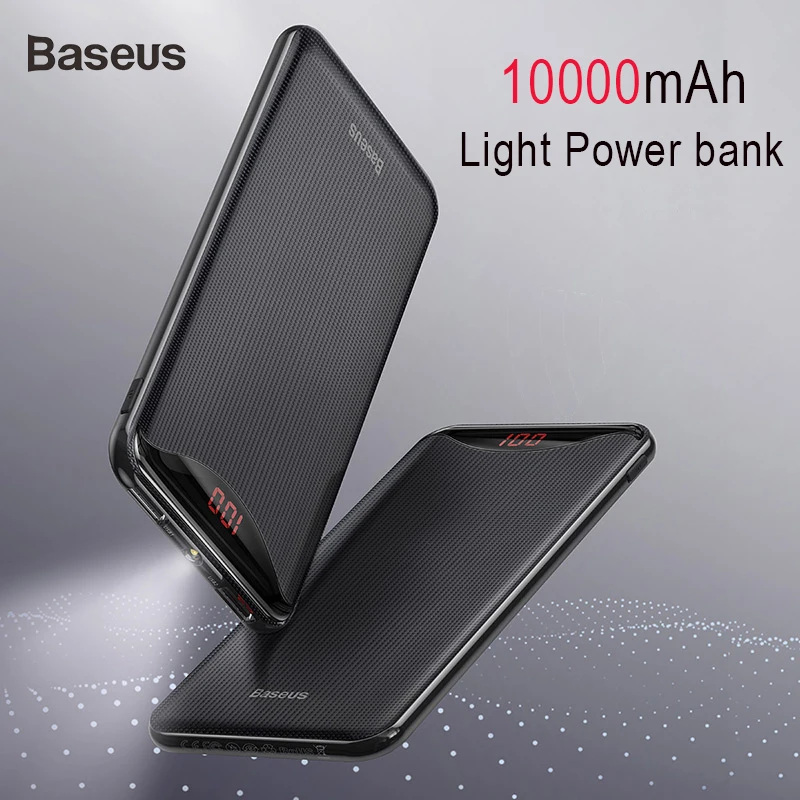 Baseus 10000mAh зарядное устройство для телефона для iPhone X samsung huawei Xiaomi фонарик цифровой дисплей power Bank два выхода Usb