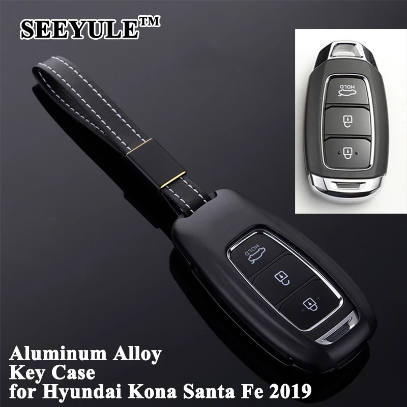 

1pc SEEYULE Aluminum Alloy Car Key Case Cover Shell Storage Protector Car Accessories for Hyundai Kona Santa Fe Santafe 2019