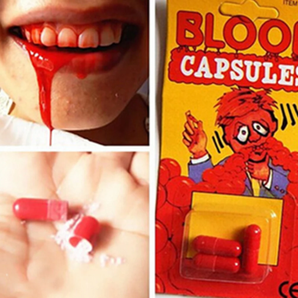 

Pizies 6 pcs/2Set Blood Pill Trick Toys Whimsy Prop Vomiting Blood Vampire Capsules Horror Funny Halloween Joke Prank Trick