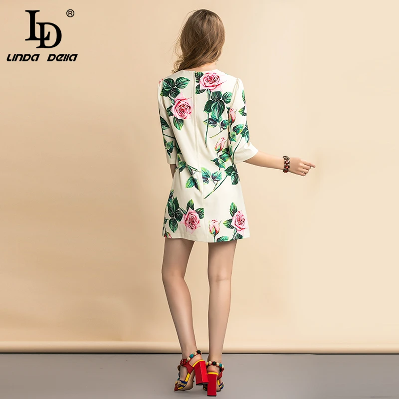 LD LINDA делла модное подиумное повседневное летнее платье женское элегантное короткое платье трапециевидной формы с коротким рукавом и цветочным принтом с розами