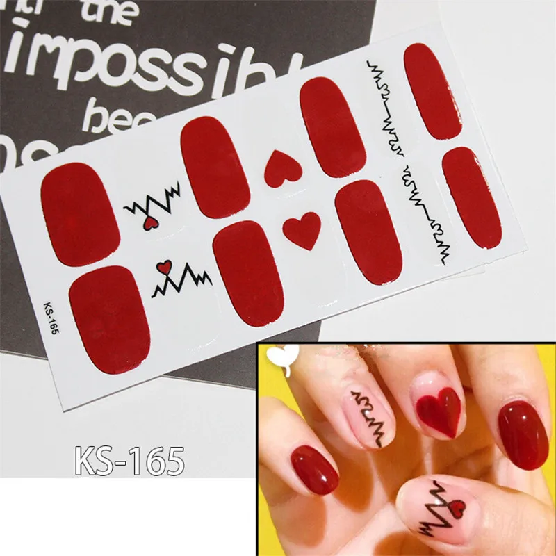 Lamemoria 14 типсов/лист Мода ногти Советы 3D Клей Полный Обертывания экологические ногтей наклейки-лак маникюрные инструменты Прямая поставка - Цвет: KS165