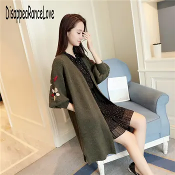 

Winter New Lantern Sleeves Embroidered Knit Cardigan Sweater Long Paragraph Wild Cardigan Temperament Was Thin Sweater Women
