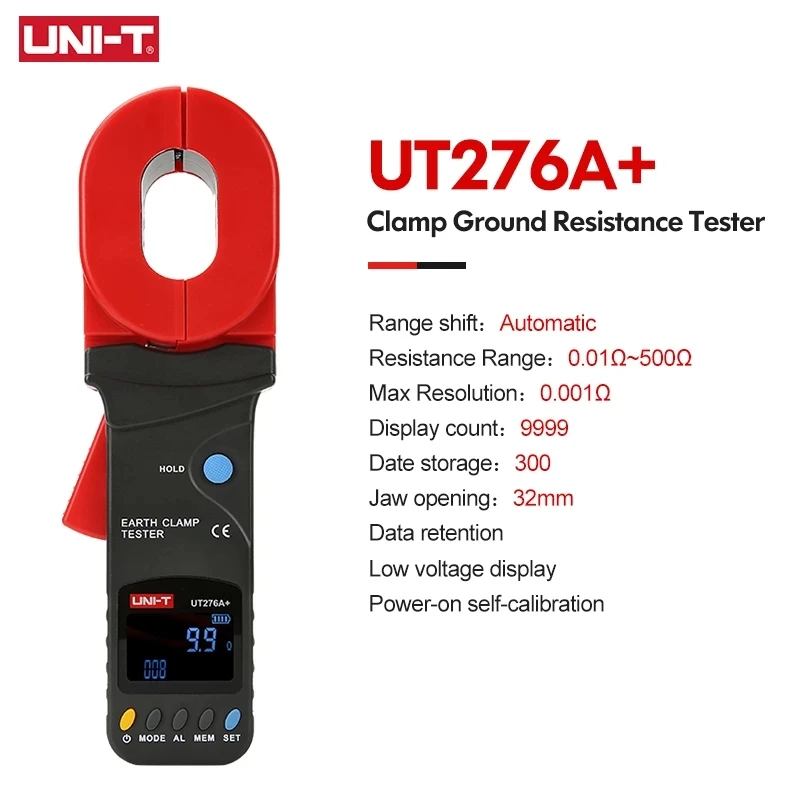 UNI-T UT276A+ Digital Clamp Earth Ground Tester Resistance Meter 0.01-500ohm 300 Data Storage | Инструменты