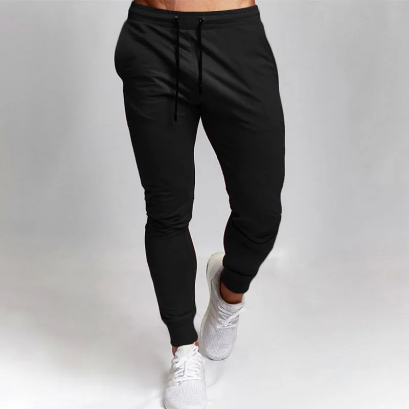 2020 New Mens Sports and Leisure Trousers Full Length Solid Color Versatile Running Drawstring Training Fitness 4