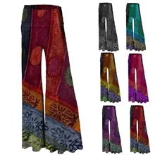 

Ethnic trousers trousers women's 2021 new ethnic style printed wide-leg trousers show legs long flared pants trousers