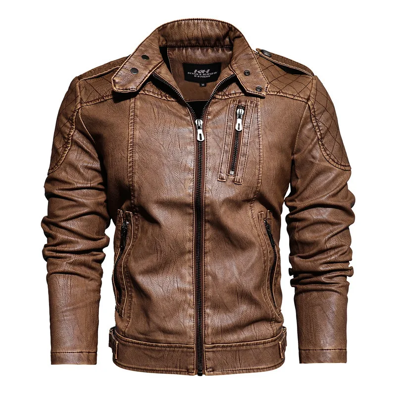 

Autumn Clothing Youth Fashion MEN'S Leather Jacket Locomotive Leather Coat PU Jacket Coat plus Velvet Stand Collar