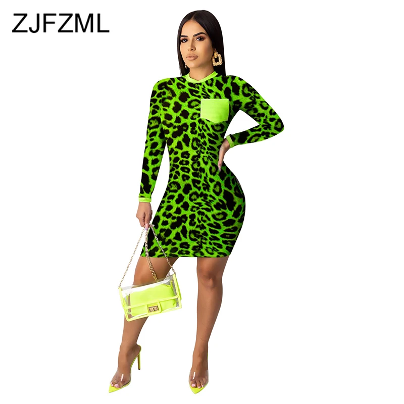 

Leopard Sexy Short T Shirt Dress Women Fashion Round Neck Bodycon Autumn Winter Dress Plus Size Causal Skinny Package Hip Dress