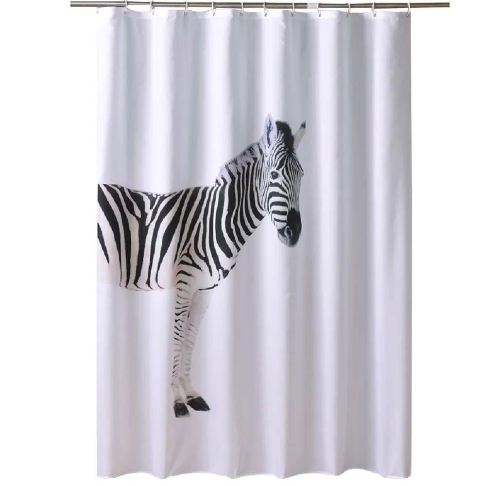 

Waterproof Thicken Zebra Bathroom Shower Curtain Thick Polyester Mildew Proof Bath Tub Curtain with 12 pcs Hooks