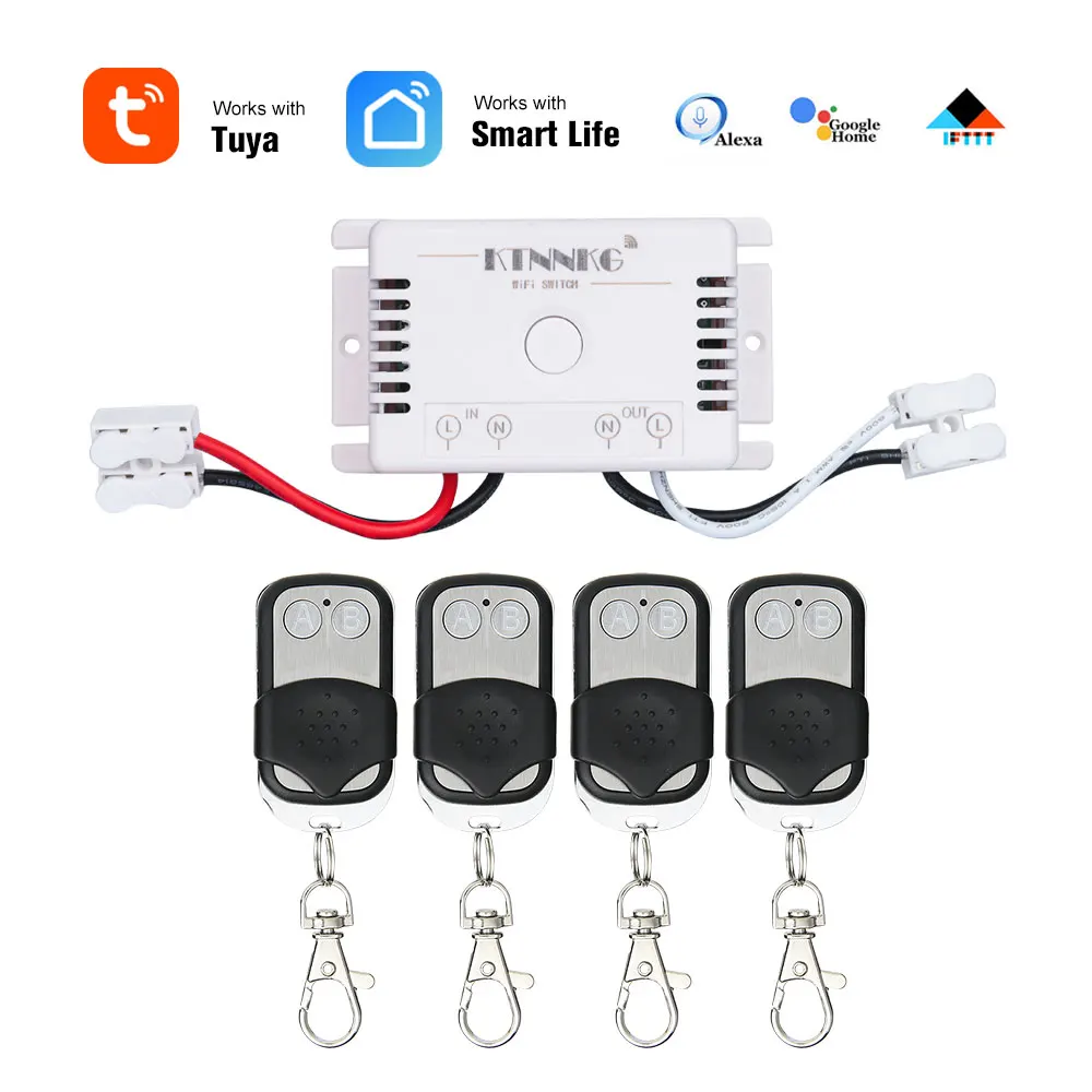 

TUYA Wifi wireless 433MHz RF relay 1CH AC 220V receiver smart home light switch module + metal shell remote control smart life