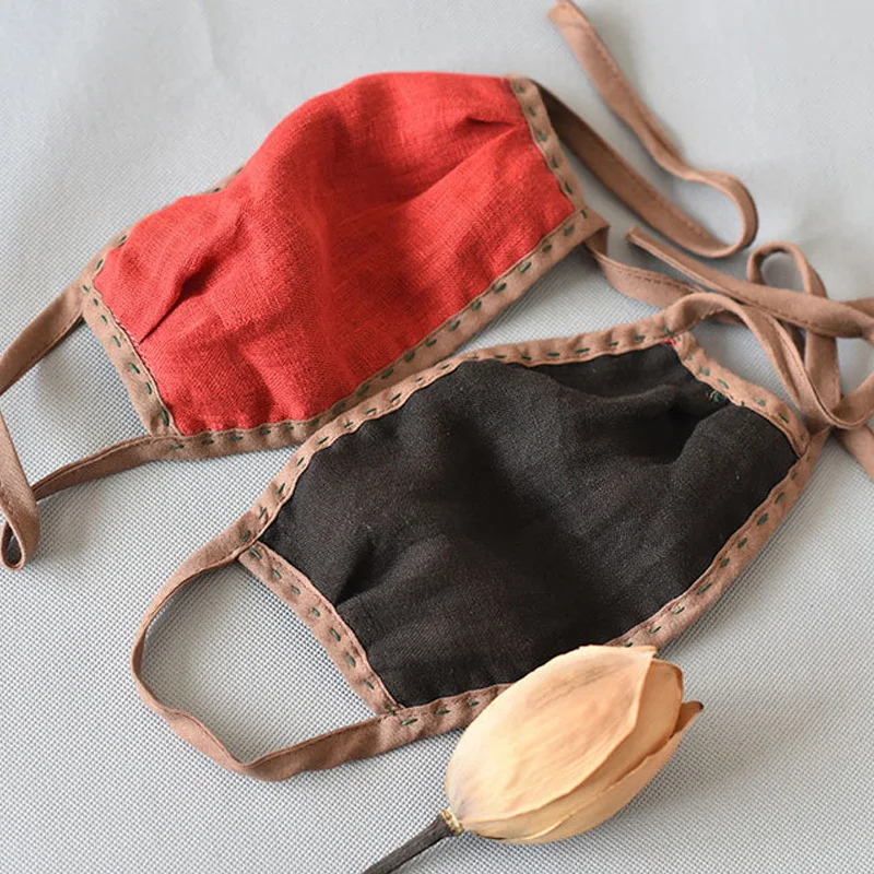 Pure Linen Stitching Wire All-match Mask Windproof Sunshade Big Lady/original Double Layer Cotton Women 3 Color | Аксессуары для