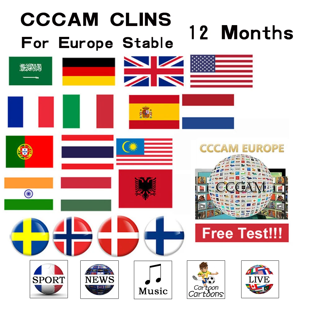 

2020 Satble cccam para Europa EspaÃ±a Portugal Polonia OSCAM cline Alemania HD CCCAM cline para DVB-S2 auricular Receptor de satÃ©