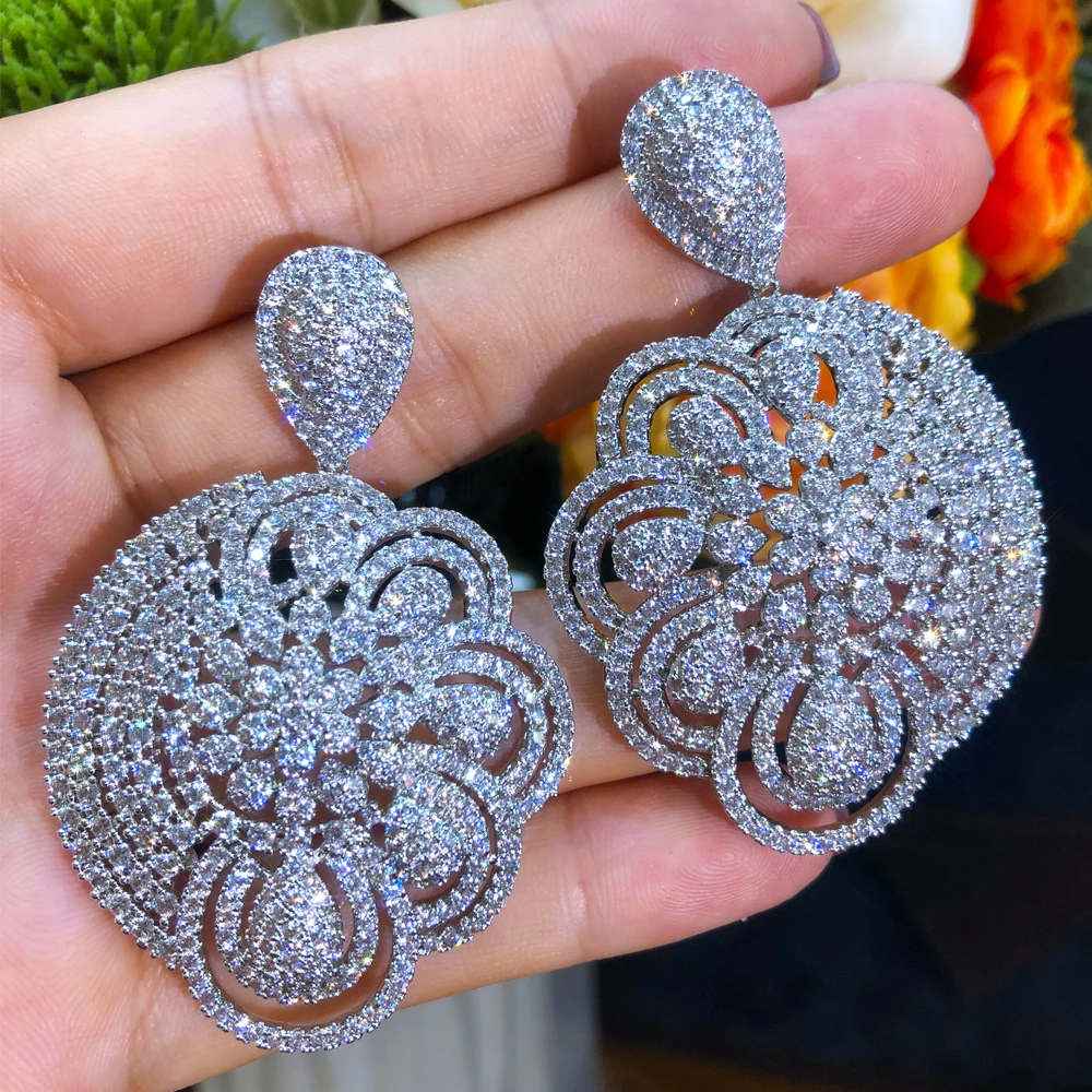 

Missvikki Luxury Trendy Big Drop серьги Pendant Earrings Full Mirco Paved Cubic Zircon CZ For Women Wedding Earrings Jewelry