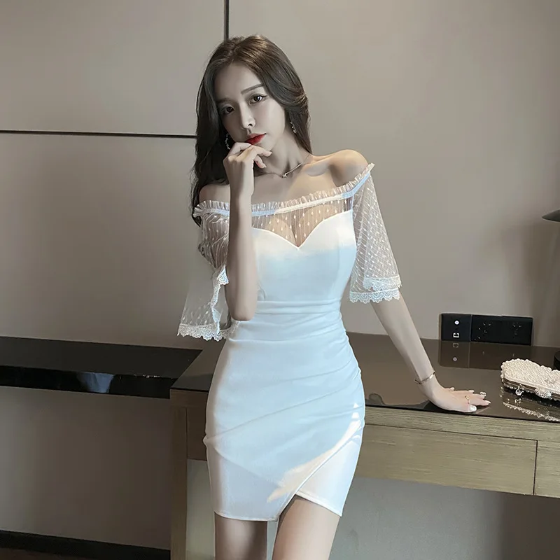 

Night shop women's dress with shoulder to waist and hip dress Polyester Office Lady Sheath Zippers Knee-Length