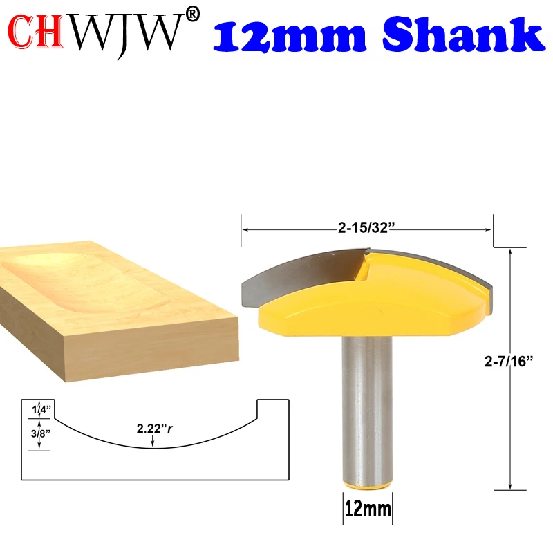 CHWJW 수평 크라운 라우터 비트, CNC 라우터 비트, 대형 볼 라우터 비트, 나이프 목공 커터, 12mm 생크, 1 개