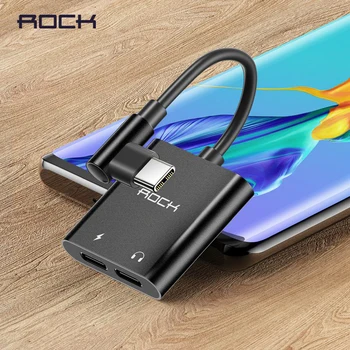 

ROCK 2 in 1 Dual Type-C Jack Adapter 60W PD 3A Fast Charging USB C Earphone Aux Audio Cable Splitter Converter for Mobile Phones