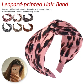 

Printing Leopard Cross Headband Women Turban Hairband Stretch Twisted Knotted Hairband Headwear Wide Side Cross Knot Headband