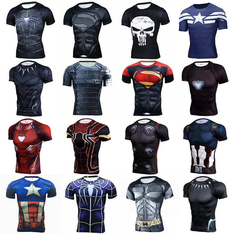 

Superman Quick Dry Men's Compression T-Shirt Gym Training Clothes Superhero Short Sleeve Fitness Tee Tops Running Sport Shirt