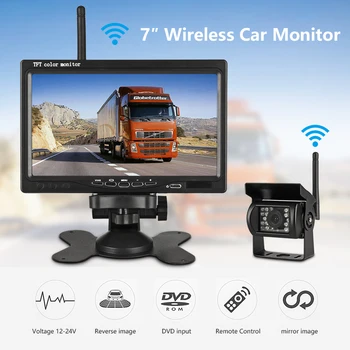 

2.4GHz Wireless 7" HD TFT Vehicle Backup Rear View Camera Monitor Ir Night Vision Rearview Camera System for 12V-24V Truck Bus