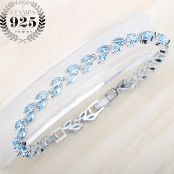 

Leaf Bracelet Blue ZirconSilver 925 Jewelry 18CM 20CM Two Buttons Bracelets For Women Gifts Free Jewellery Box