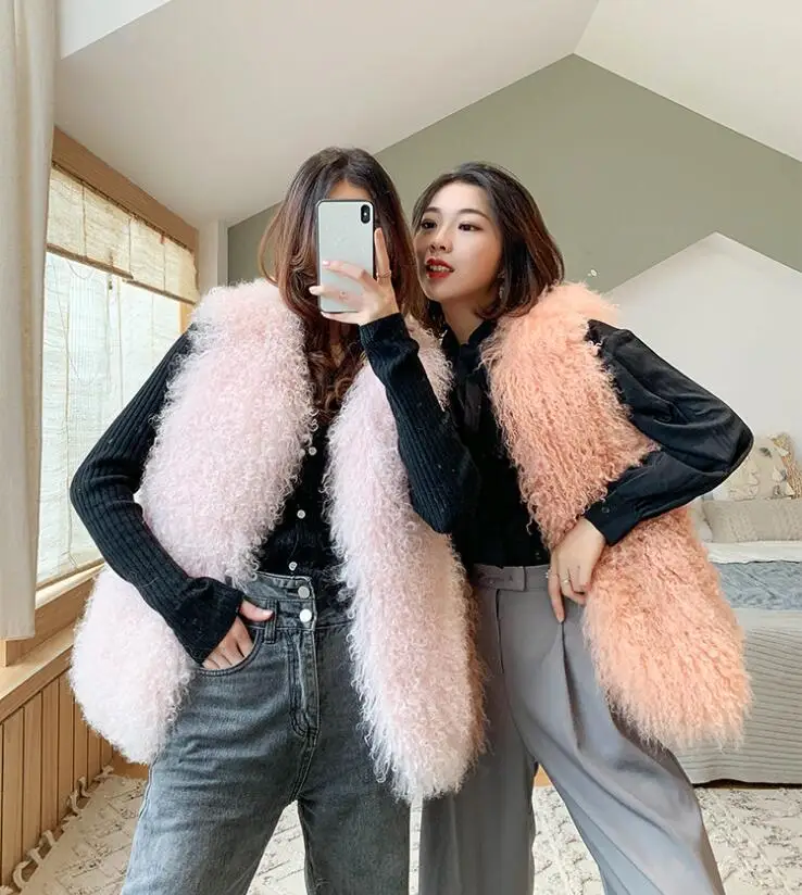 Luxury Thick Warm Mongolia Sheep Fur Vest Customize Size Oversize Big Size Women New Winter Hot V neck Sexy Fur Coat tsr801 long puffer