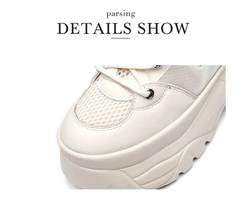 Smile Circle Genuine Leather Sneakers Women Flat Platform Shoes Autumn Breathable mesh women Thick bottom shoes