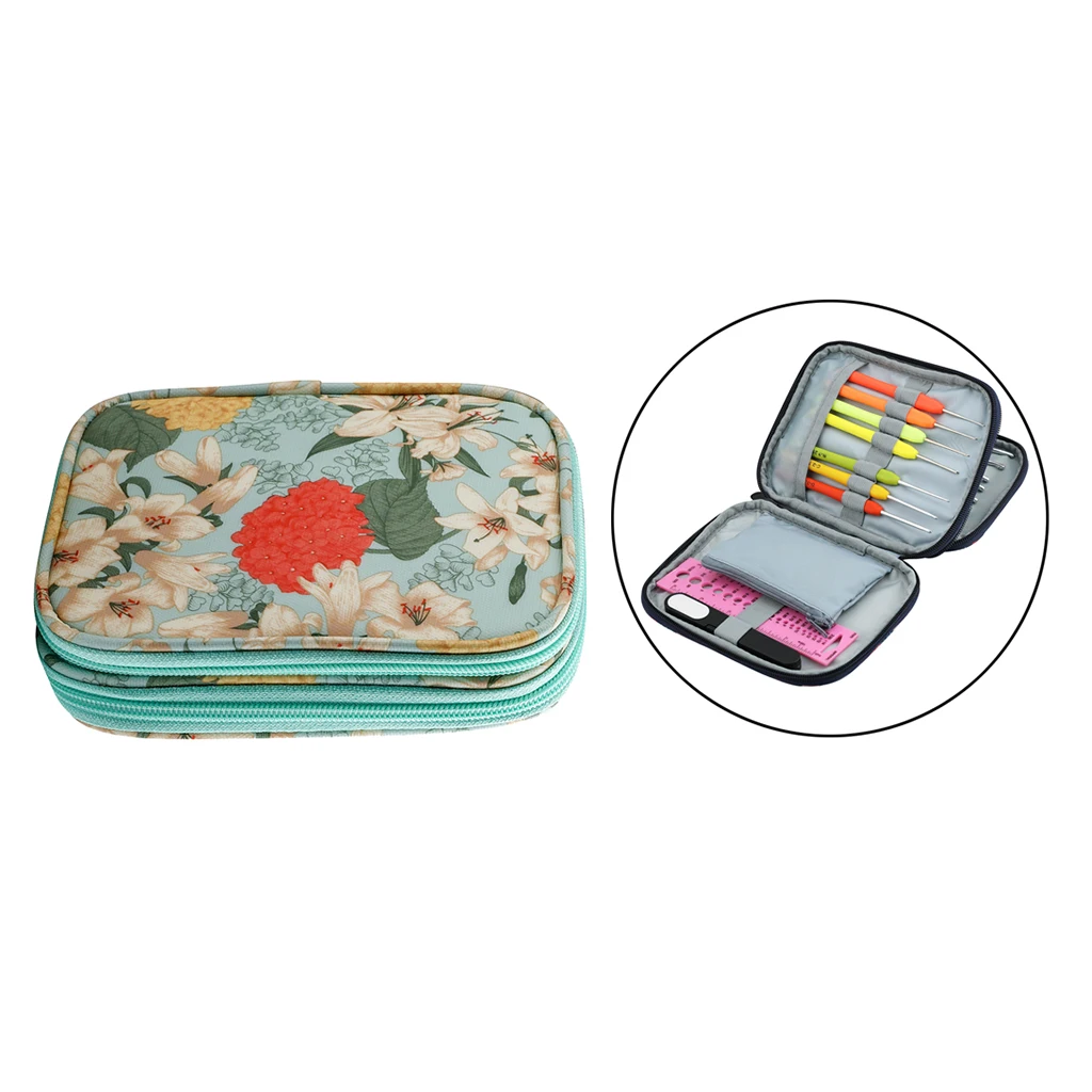 Crochet Hook Case Storage Zip Bag for Various Crochet Hooks/Needles Double Layer
