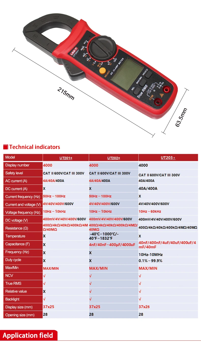 UNI T UNI-T Digital Clamp Meter UT201+ UT202+ UT203+ AC DC Voltage Amperimetro Tester Clamp Multimeter Resistance Frequency uv meter