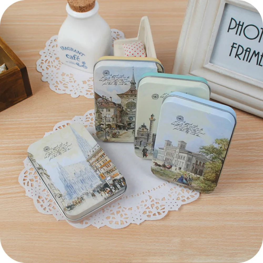 

1pc Cute Retro British Post Cards With Vintage Tin Box key card holder coin holder storage box storage organizer coin box
