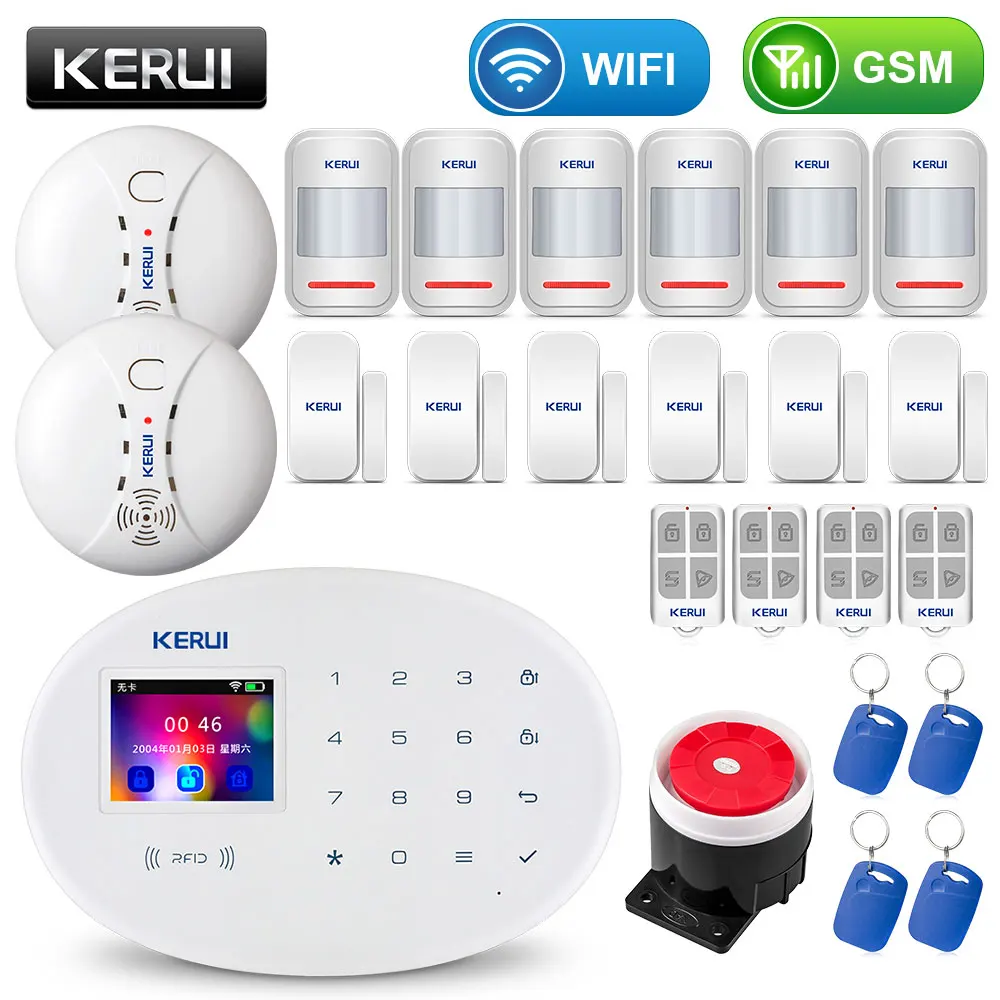 KERUI wifi GSM домашняя система охранной сигнализации с 2,4 дюймов TFT сенсорной панелью приложение управление RFID карта беспроводной умный дом Охранная сигнализация - Цвет: Alarm KIT14