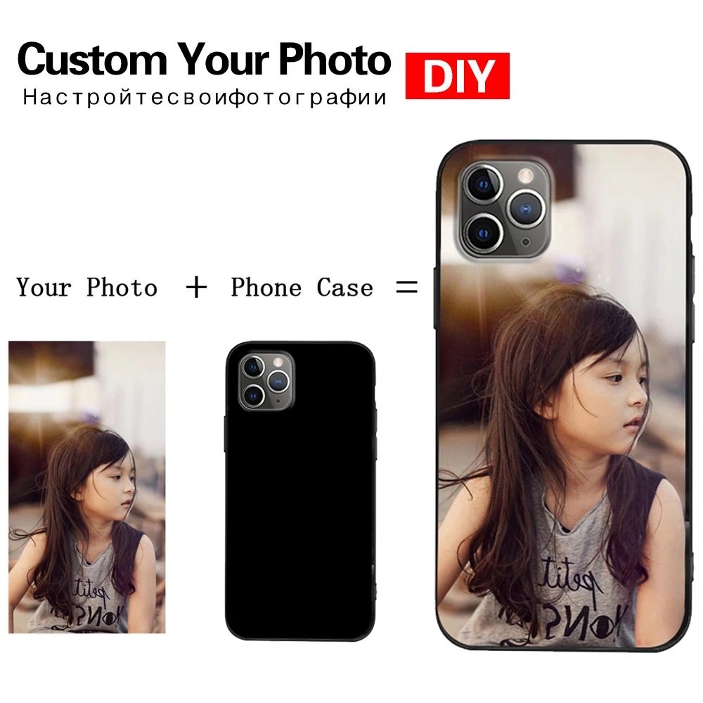 Name Photo JURCHEN Custom Personalized Soft Phone Case For IPhone 13 11 12 Pro MAX 6s 7 8Plus X XS XR Cover Black Design Picture