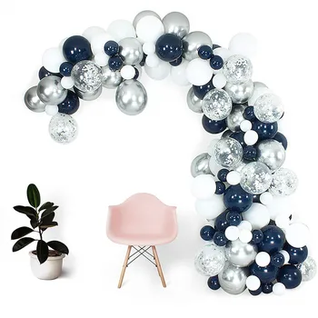 

122pc Navy Blue Balloon Garland Kit White Silver Confetti Balloons Arch Latex Ballon for Birthday Wedding Anniversary Party Deco