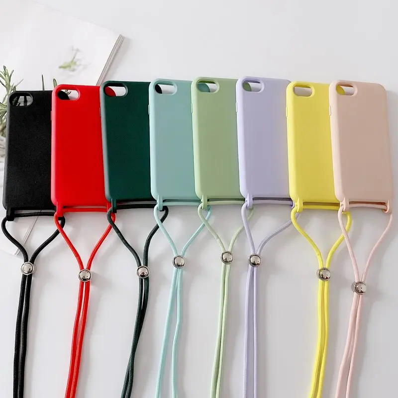 

Case for iPhone X XS Liquid Silicone Crossbody Strap Phone Case for iPhone XR XS Max Lanyard sandy Color Back Shell Coque