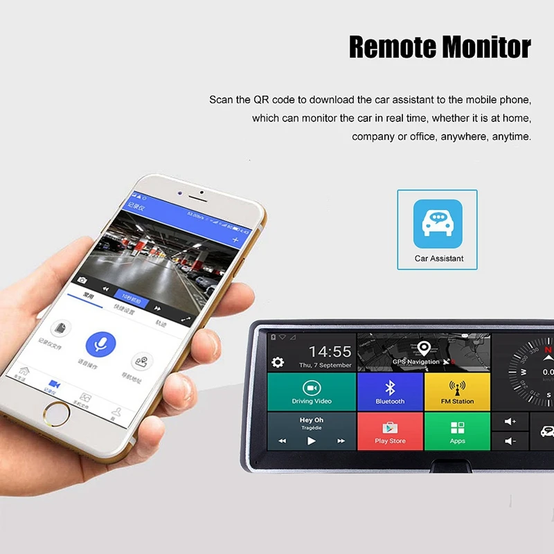 8 zoll Auto Dash Cam Android 4G WiFi Dual Objektiv GPS Navig ADAS Center Konsole DVR Recorder