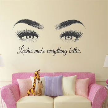 

Custom Text Beauty Salon Wall Decal Eyebrows Maky Up Wall Sticker Eyelashes Extension Vinyl Wall Posters Lash Bar Decor WL286