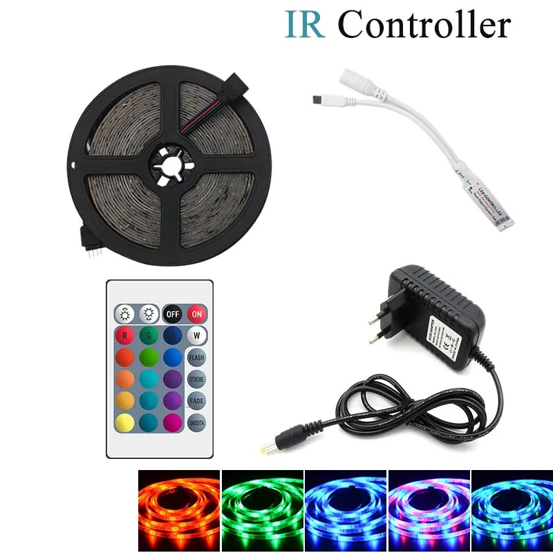 Цветная(RGB) Светодиодный светильник SMD 2835 5 м водонепроницаемая светодиодная лента RGB ленты DC12V светодиодный лента диод светильник полоски ИК гибкие полосы лампы - Испускаемый цвет: 5m RGB-IR Controller