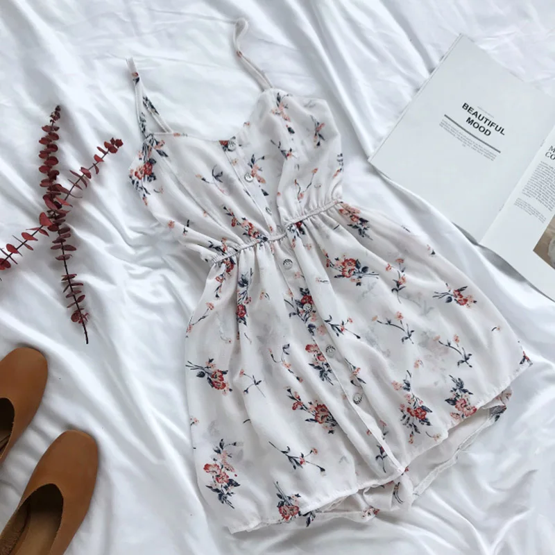 HELIAR Buttoned Floral Printed Rompers Women Playsuits Lady Jumpsuits with Sashes Lapel Sleeveless Casual Female Playsuit HELIAR Buttoned Floral Printed Rompers Women Playsuits Lady Jumpsuits with Sashes Lapel Sleeveless Casual Female Playsuit