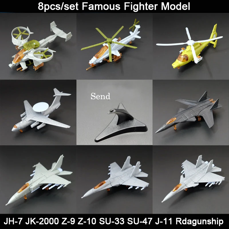 8pcs/set 1:165 Mini Aircraft Model Assembling JH-7 JK-2000 Z-10 SU-33 SU-47 J-11 Z-9 Rdagunship Famous Airplane Model Collection