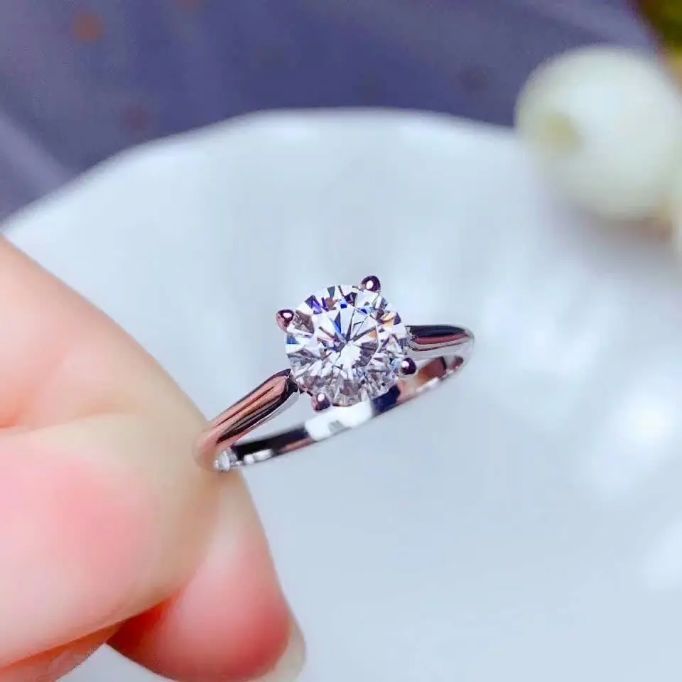 Shilovem 18k Белое Золото Moissanite кольца с бриллиантами Женские Классические свадебные растения Рождественский подарок 6,5 мм vvs bj6.56.5469sz