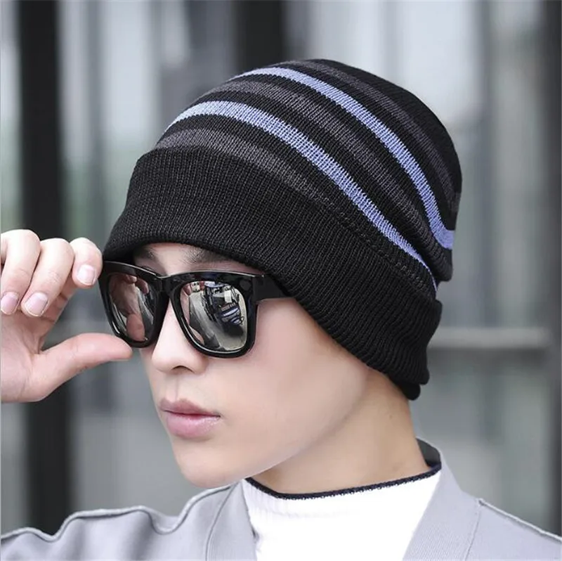 1PCS Casual Earmuffs Skullies Beanies Men Women Warm Knitted Winter Hat Fashion Solid Hip-hop Beanie Hat Winter Hats For Men