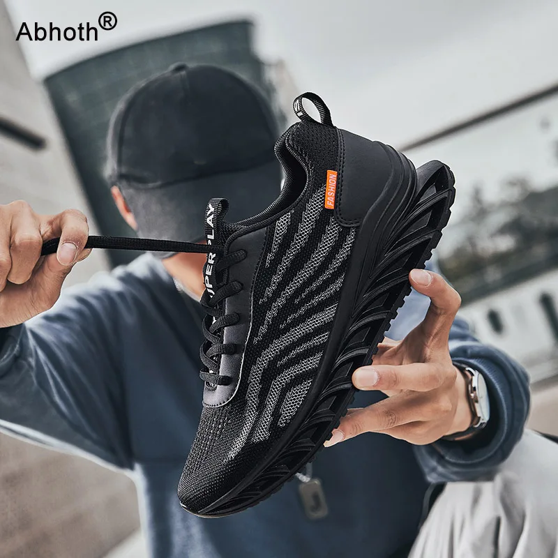 Легкие мягкие мужские кроссовки Abhoth Zapatillas дышащие летающие тканые кожаные комбинированные повседневная